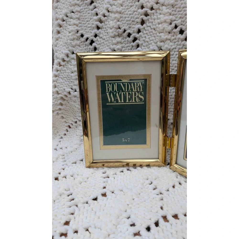Boundary Waters Vintage Gold Metal Double Folding Picture Frame 5x7 Collage